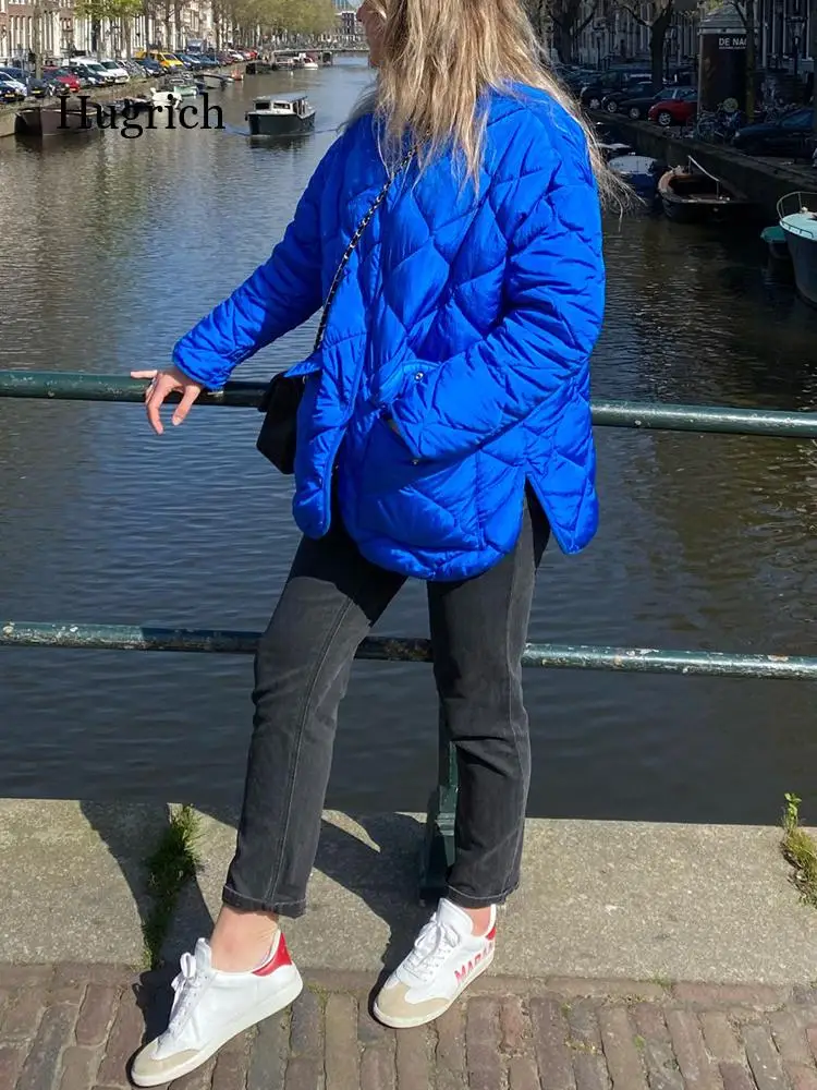 

Traf Women's Oversized Jacket Blue Parka Outwear Plaid Button Quilted Parka Long Bomber Winter Warm Streetwear Femme Coat 2022