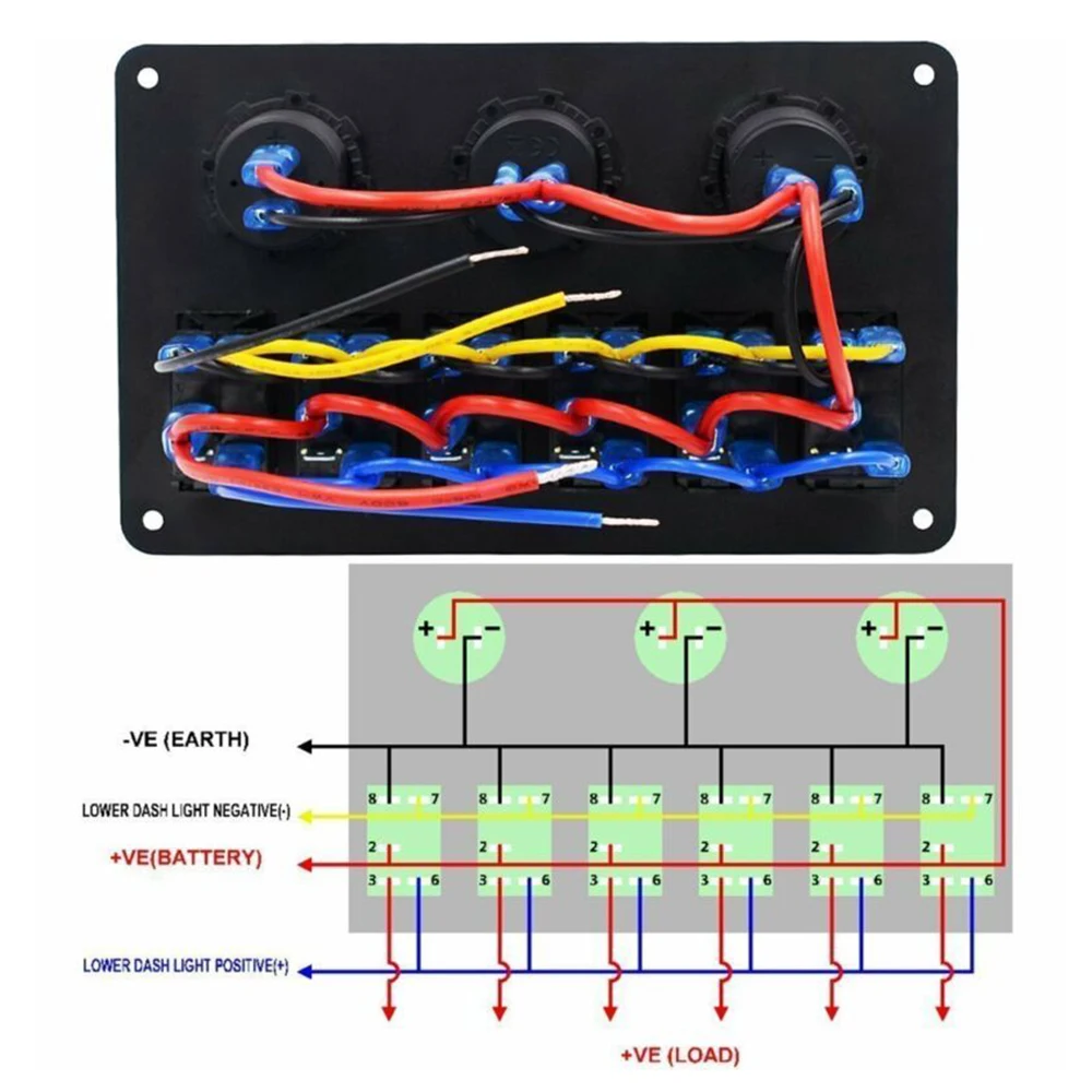 

Red Rocker Switch Replacement Set Waterproof With Screws 6-Gang Boat Circuit IP67 Panel Switch Breaker Durable