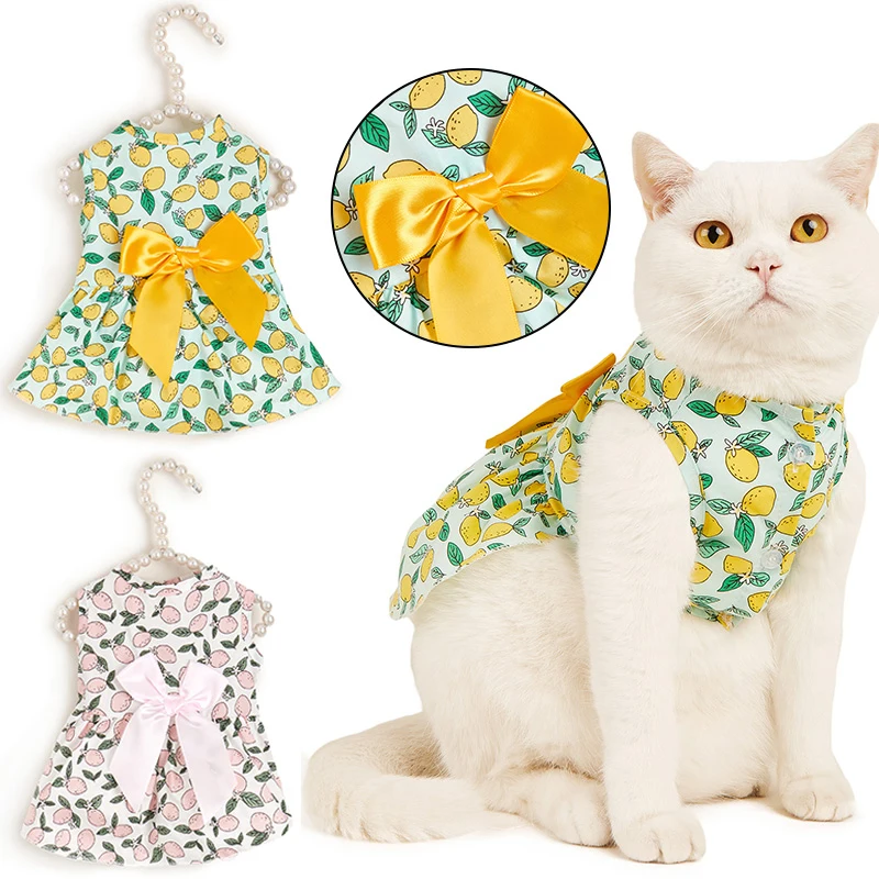 

Весенне-летняя одежда для домашних животных с принтом лимона, платье принцессы для собак, милая удобная юбка для маленьких и средних питомц...
