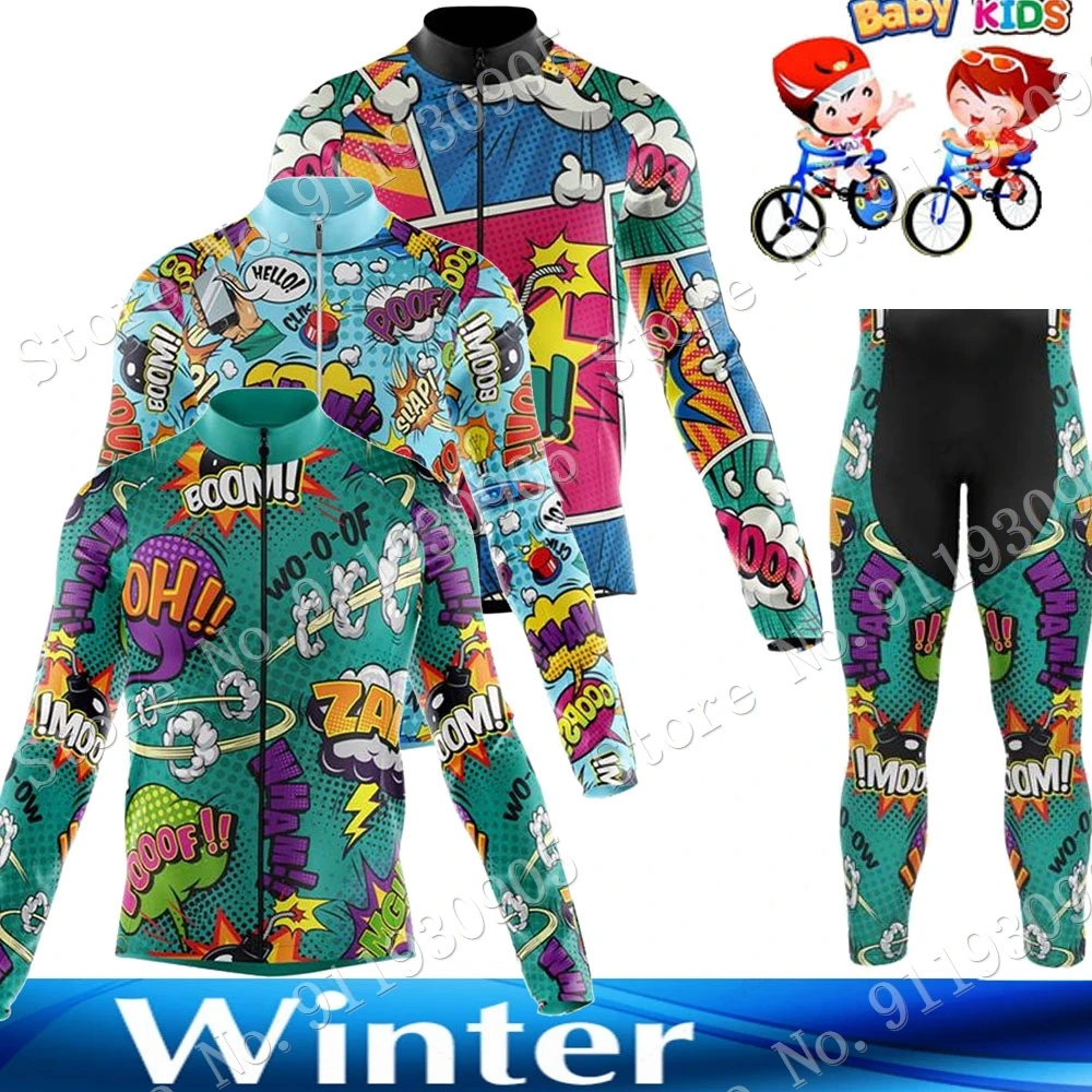 

Kids Explosive Comics 2022 Cycling Jersey Winter Set Cartoon Anime Boys Girl Cycling Clothing Bike Thermal Jacket Suit Maillot