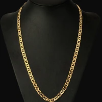 7mm wide 60cm long men necklace chain yellow gold color classic clavicle choker jewelry gift for male
