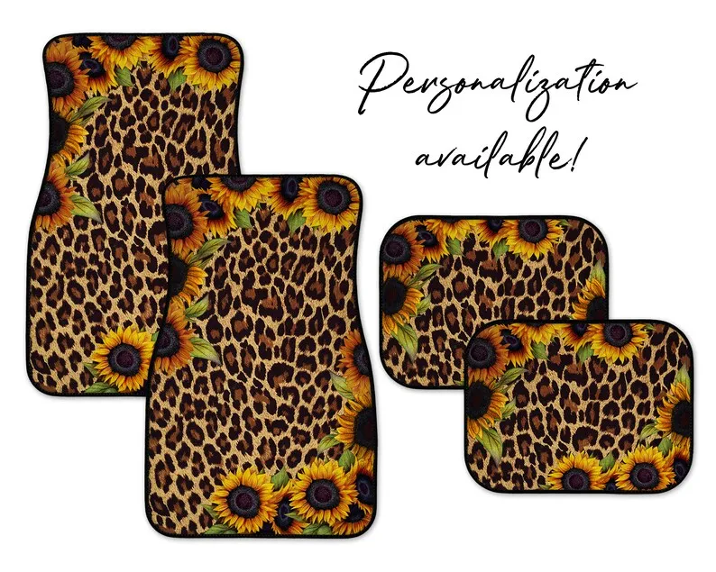 

Sunflower Leopard Car Mats, Personalization Available