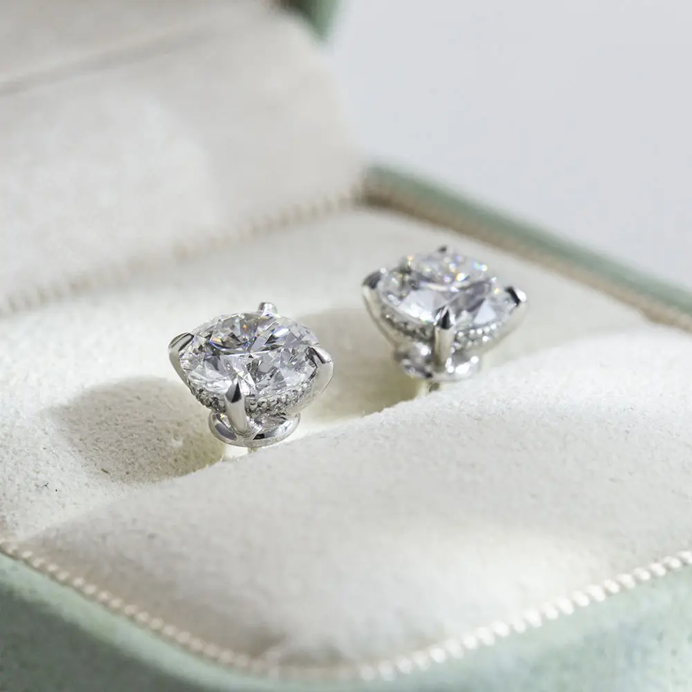 Серьги-гвоздики с бриллиантами круглой огранки 2 карата ювелирные изделия из