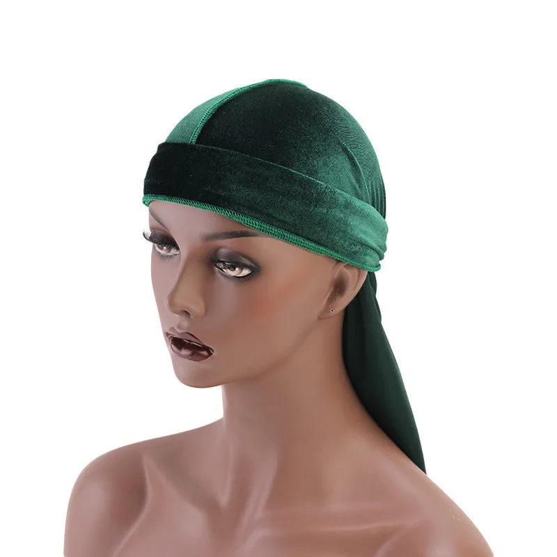 

Unisex Men Women Velvet Durags Bandana Turban do doo du rag long tail headwrap Headband Pirate Hat Solid Color Hair Accessories