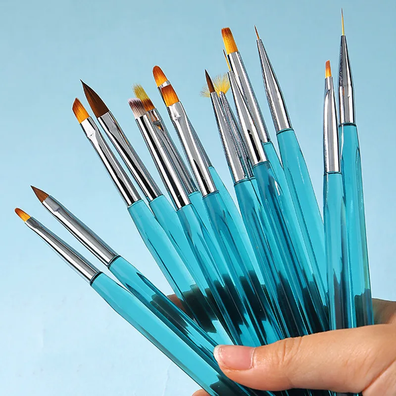 

1Pc Ocean Blue Nails Brush Pen Crystal Rod Pull Line Hooking Art Nails Brushes Phototherapy Manicure Tool