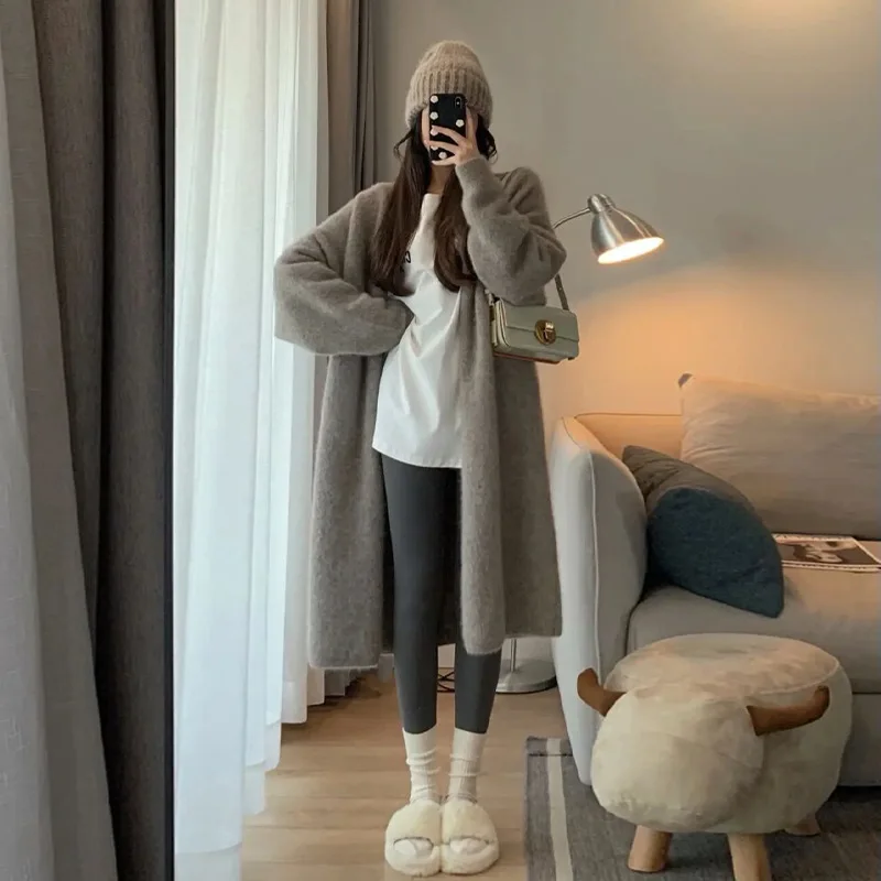 

Long Sleeve Elegant Casual Sweater Cardigan Women Autumn Winter Solid Color Sweet Korean Vintage Loose Sweatshirt Coat 2022