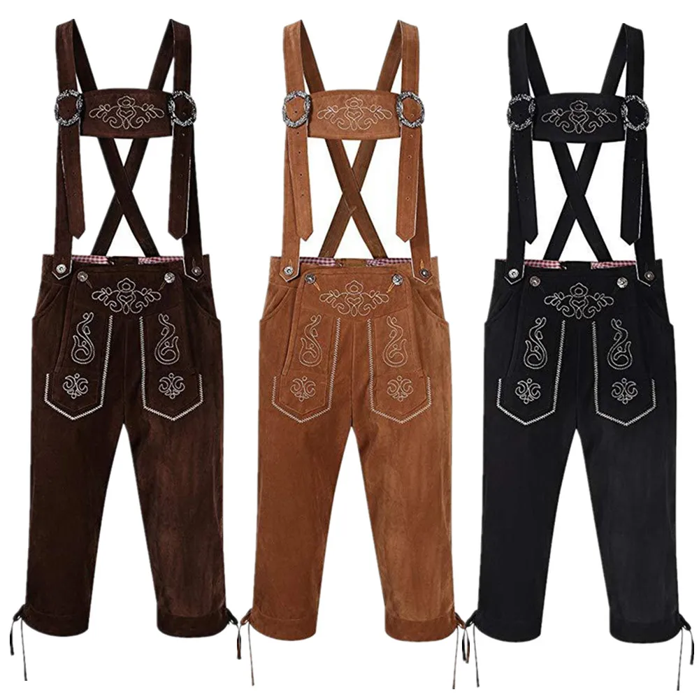 Брюки мужские на бретельках с вышивкой винтажные шорты из искусственного флиса