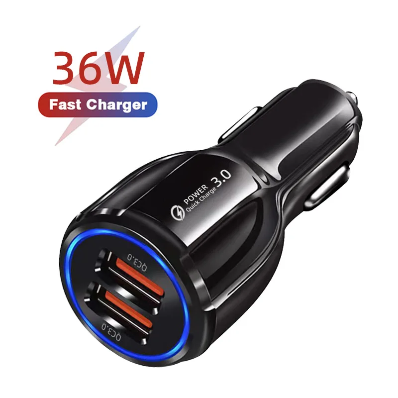 

36W Car Charger Dual USB QC3.0 Quick Charge Fast Charging Automobile Adapter for Xiaomi Samsung Huawei iPhone iPad