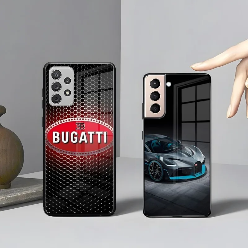 

Роскошный автомобильный чехол для телефона Bugatti Samsung S23 S21 S22 Ultra A 42 32 5G 52 51 Note 20 S10 E Plus S20 FE S22 Pro A12 22, стеклянный чехол