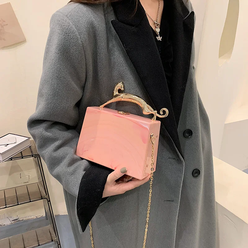 

Fashion Acrylic box Women Handbag With Metal Portable Small Shoulder Bag Ins Chains Crossbody Bags candy color tote bags