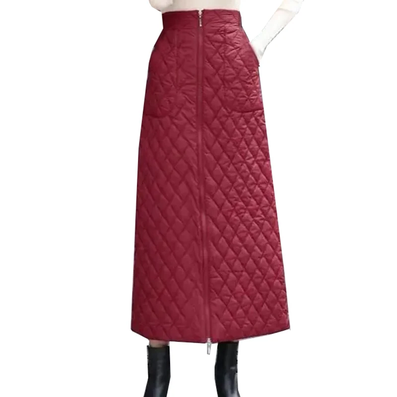 

Autumn Winter Down Cotton Skirt Women 2022 New Solid Mid-Length A-Line Skirts Thick Warm Female Cotton Clothing 5XL Ropa Mujer