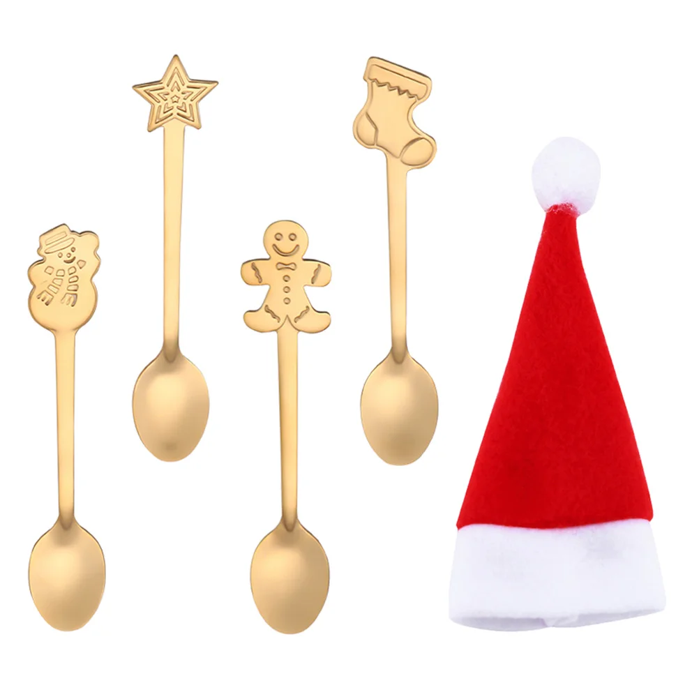 

Christmas Spoons Santa Cutlery Spoon Hat Tableware Basting Steel Stainless Drinksmixing Toppers Sugar Bottle Holders Supplies