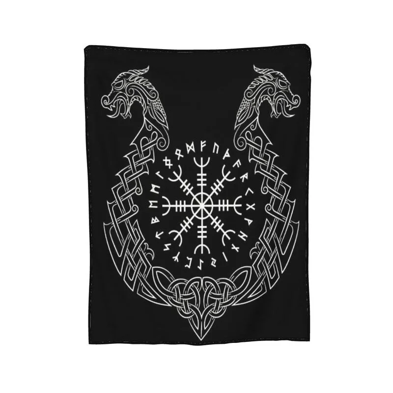 Плед Viking Dragon Vegvisir Rune серии из фланели, супер мягкий флис, теплый для спальни, дивана на.