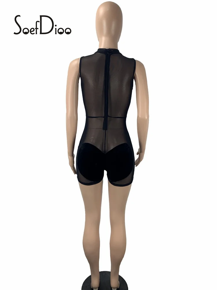 Soefdioo сетчатый бархатный женский сексуальный прозрачный комбинезон на молнии