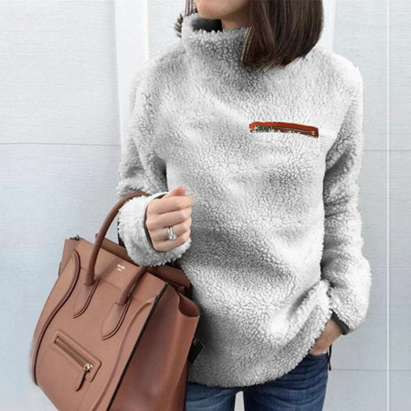 Women Autumn Turtleneck Long Sleeve Pullover 2021 Fleece Hoodies Sweatshirts for Female Plush Warm Tunic Oversized Chic Jumper