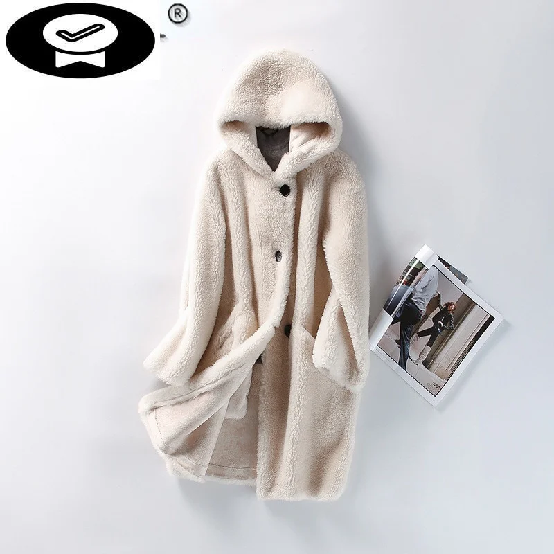 Fur Trench Coat Hooded Female Winter 2023 Sheep Shearling Coats Women Wool Jackets Korean Style Casaco Feminino Gxy178