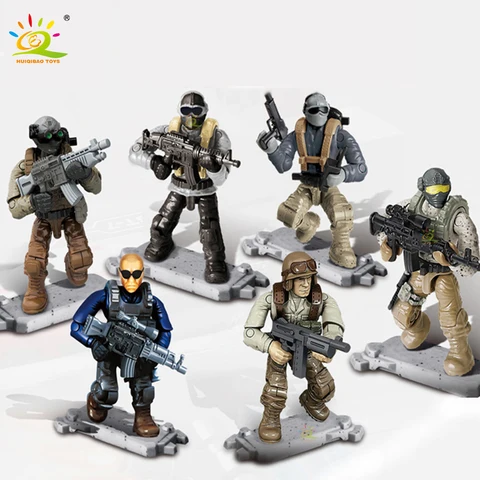 HUIQIBAO 1: 36 Mini Military SWAT Soldier Team Model Building Blocks City Army Weapon Gun DIY Figures Bricks Toys For Children