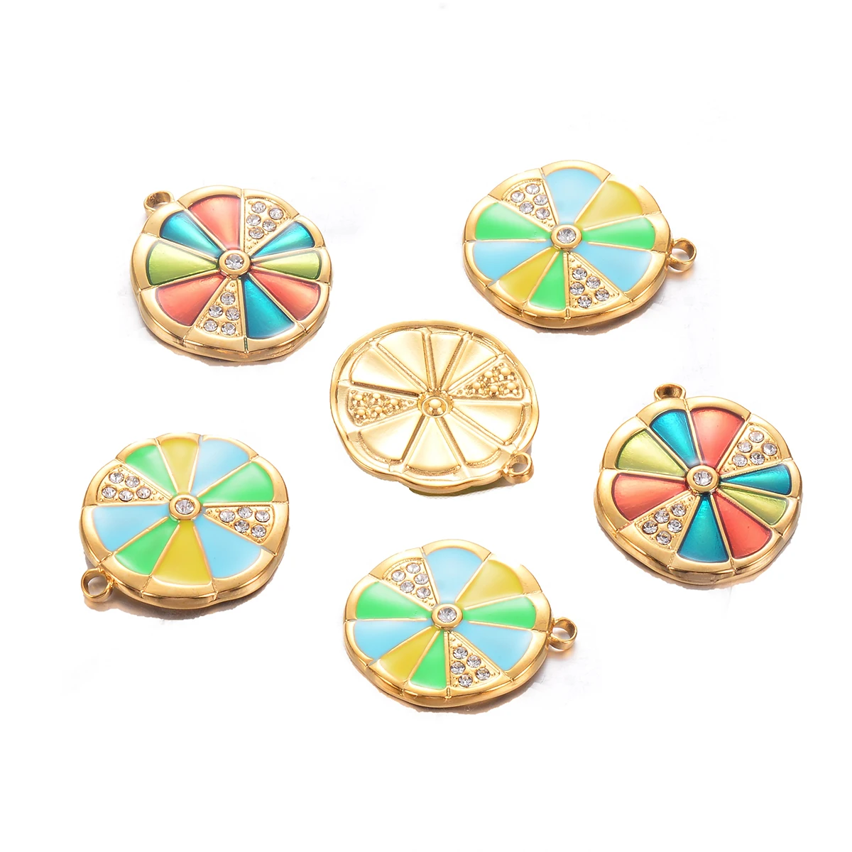 

4pcs Trendy Colourful Enamel Dripping Oil Round Charm Stainless Steel Rainbow Coin DIY Jewelry Necklace Accessories Supply