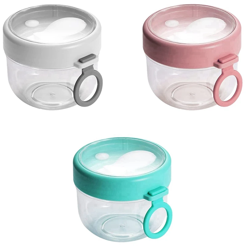 

3 Pack Overnight Oat Containers With Lids And Spoons, Portable Leakproof Plastic Cups Yogurt Breakfast On The Go Cups