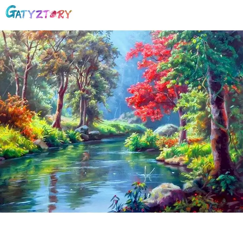 

GATYZTORY Picture By Numbers Tree Scenery Kits Home Decor Painting By Number Lake Drawing On Canvas HandPainted Art Gift