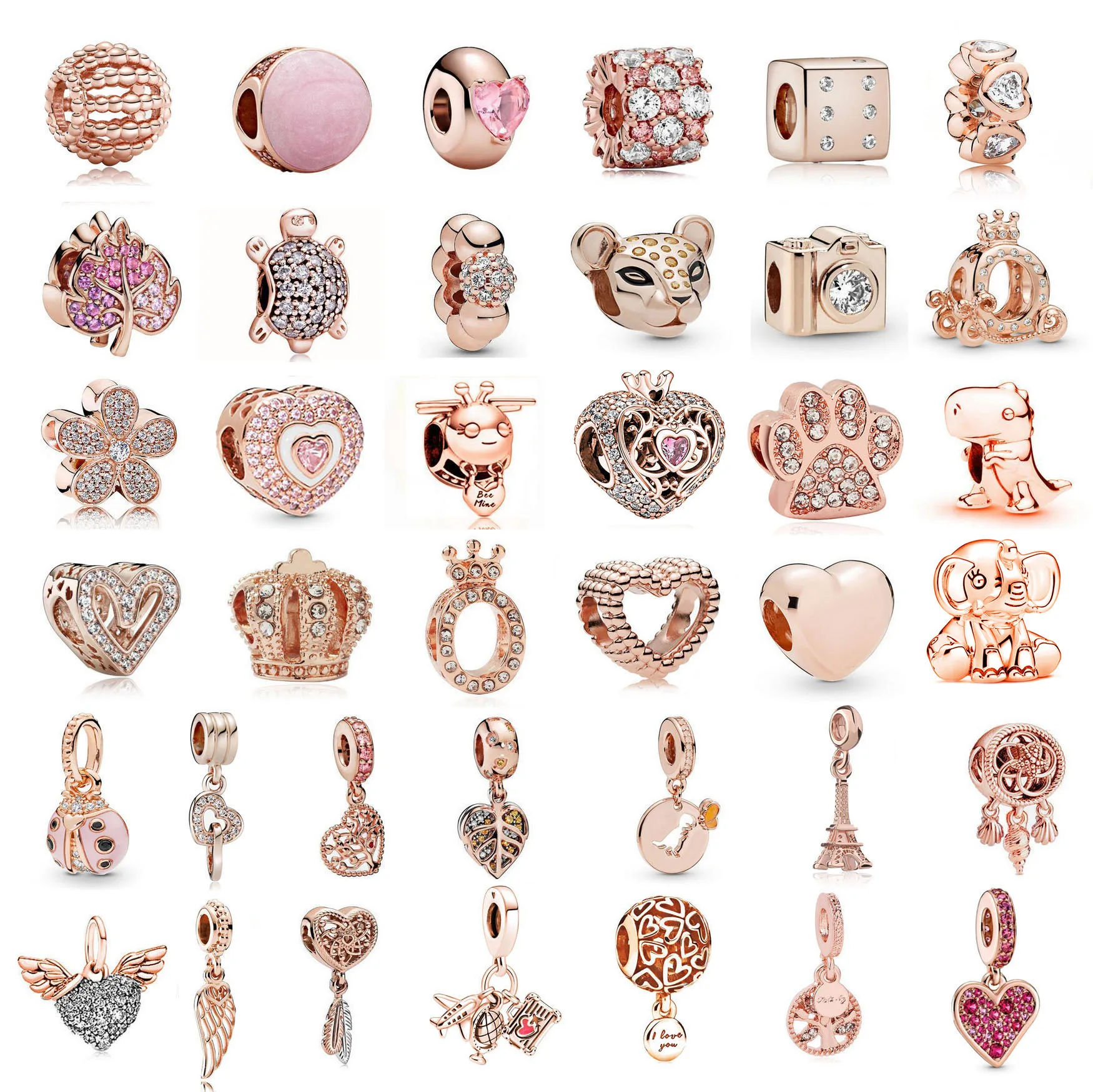 2023 Rose Gold Flower Leaf Crown Heart Coffee Dangle Pendant