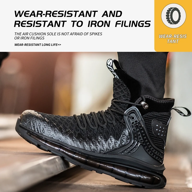 High Top Men Safety Boots Air Cushion Work Boots Anti Smashing Anti Piercing Protective Shoes Security Sneakers Large Size 49 50 images - 6