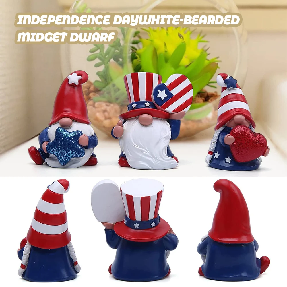 

3pcs 15cm Funny Gnomes Statues And Sculpture Resin Ornaments American Independence Day Home And Party Decoration 2022