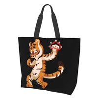 women shoulder bag ladies shopping bags fabric grocery handbags tote books bag for girls tiger