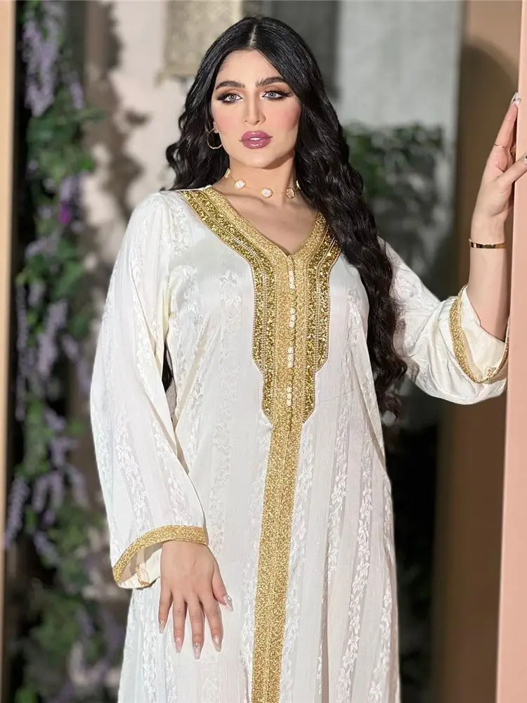 White Abaya Dubai Turkey Islam Arabic Muslim Dress Kaftans Evening Dresses For Women Caftan Robe Longue Femme Musulmane Vestido
