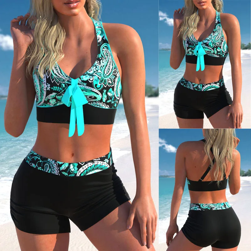 2022 Women Swimwear Floral Printed Tankini Fashion Sexy Swimwear Print Swimsuit Bikini Set Two Piece Cross Bathing Suit DROPSHIP