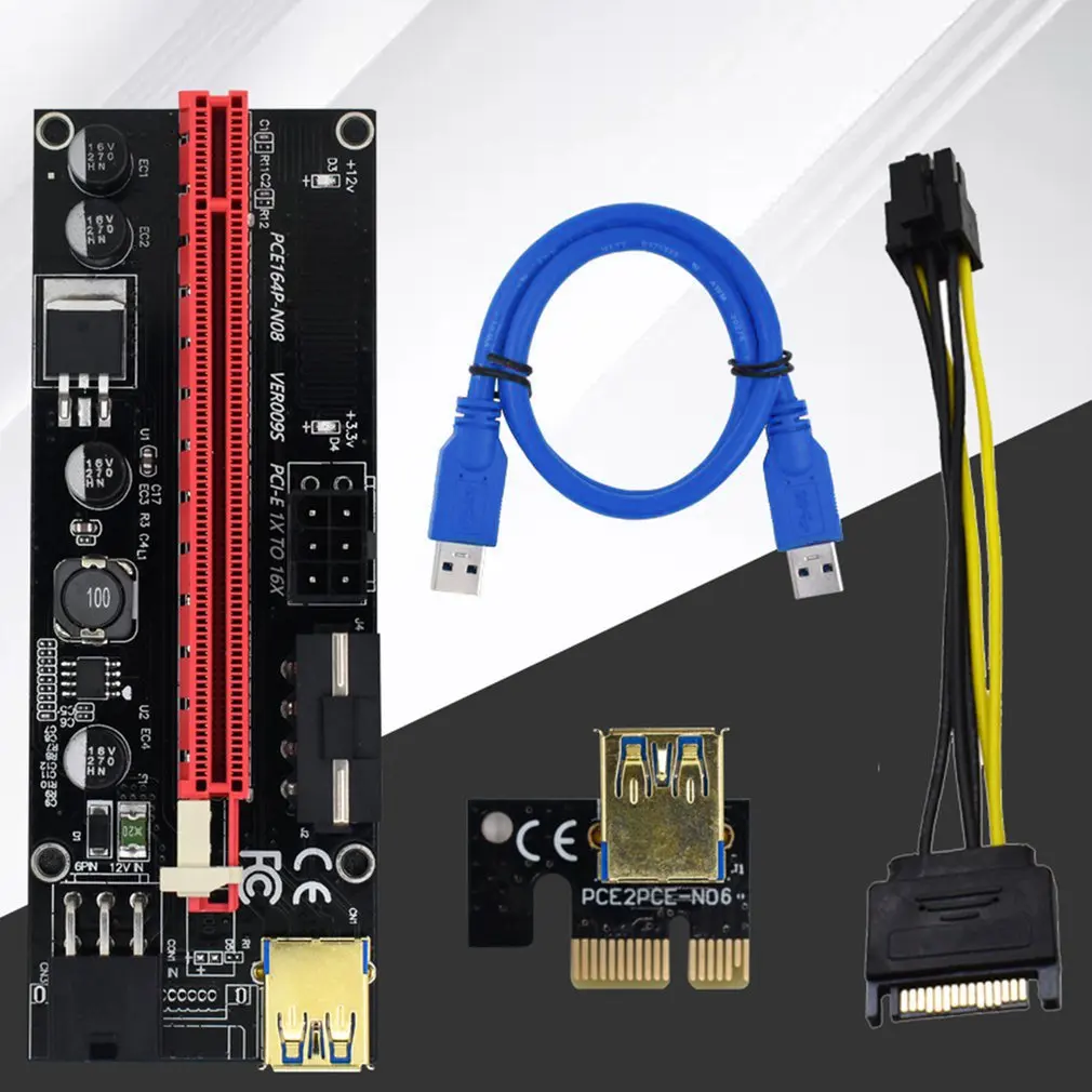 Ver009 Usb 3.0 Pci-e Райзер 1x 4x 8x 16x расширитель Sata адаптер карты 15Pin к 6 Pin источник питания 1