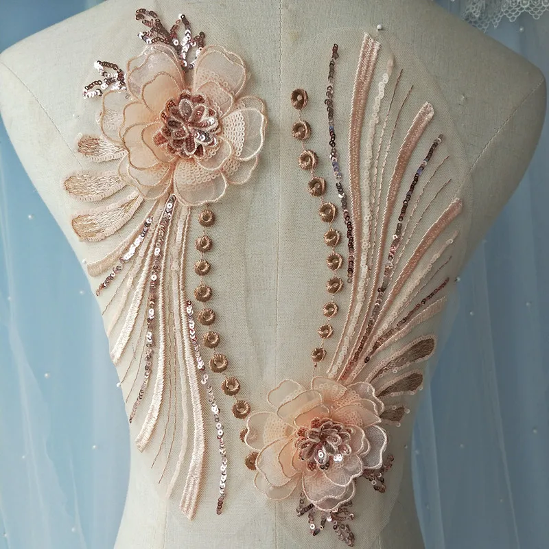 

1Pc 3D Sequined Embroidery Flower Appliques Trims Diy Sewing Apparel Patches For Dress 30*10cm