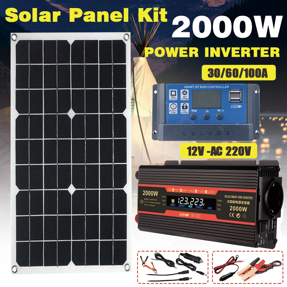 

12V-220V Solar Power Generation System 6000W Power Car Inverter Modified With Smart LCD Display Dual USB 12V With 100A Solar