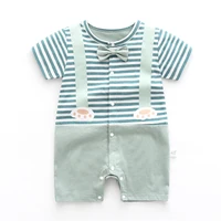 baby rompers comfortable breathable cotton cartoon animal striped pattern short sleeved loose cuffs convenient buckle jumpsuit
