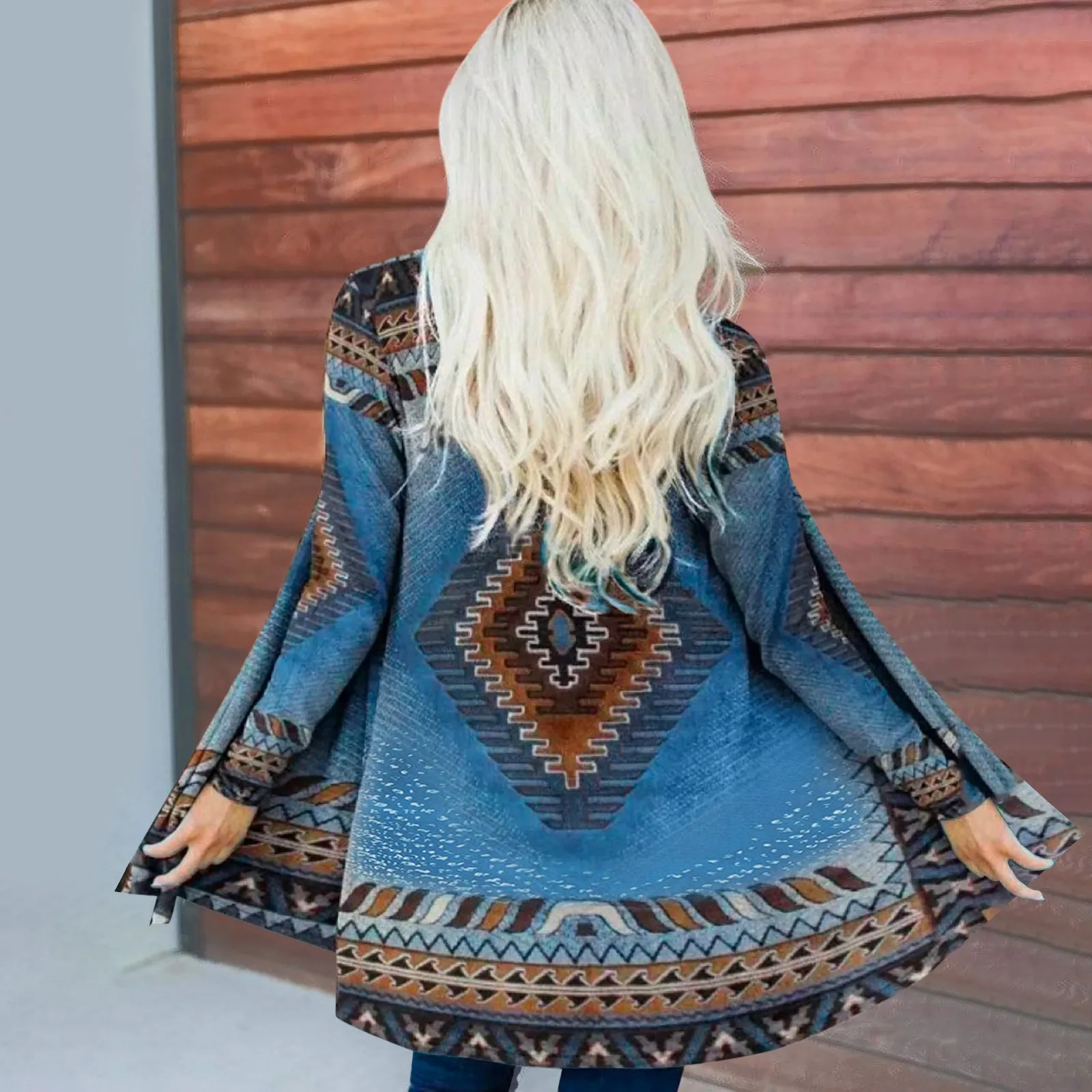 

Женский кардиган средней длины, повседневный Свободный кардиган средней длины на пуговицах с капюшоном и принтом, кардиган на подкладке, же...