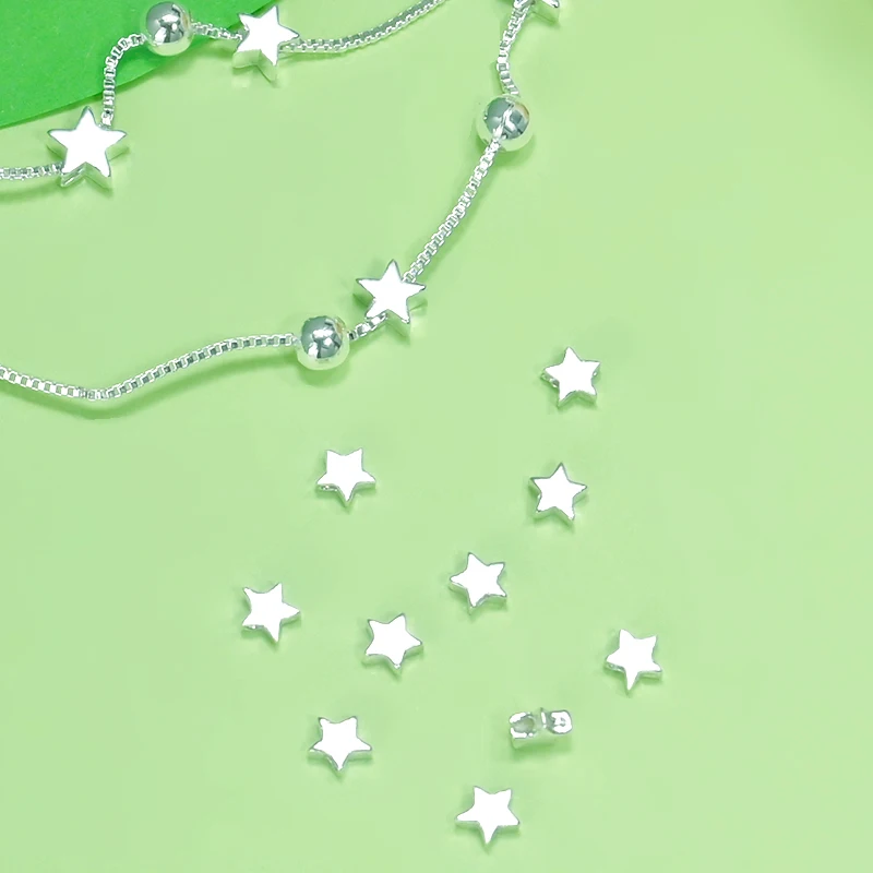 925 Sterling Silver Pentagram Beads Spacer Beads Jewelry Findings Silver Star Bead For Bracelet&Necklace Jewelry Making DIY