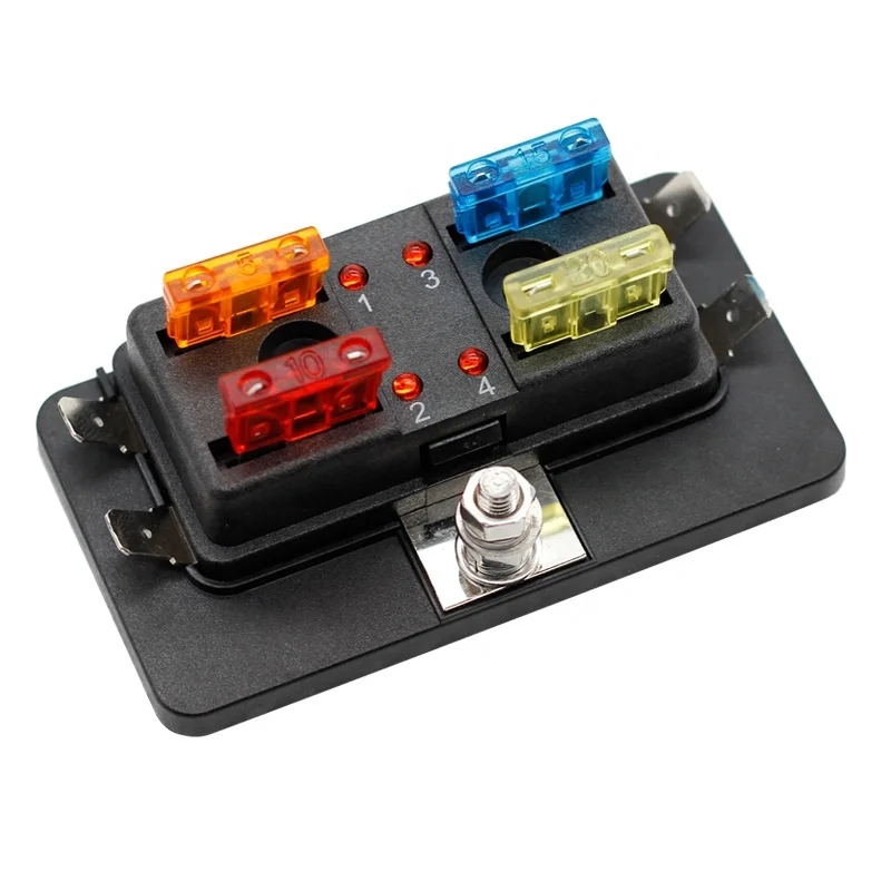 

4-Way Blade Fuse Box with LED Indicator for Blown Fuse Block Holder Box with Protection Cover for Car Boat Marine AutomotivE