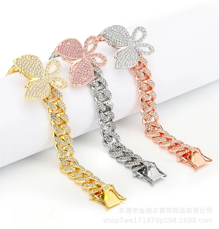 

Hip Hop Gold Glittering Zircon Multicolor Multi-style Butterfly Cuban Bracelet Female Popular Fashion Women's Hip Hop Jewelry