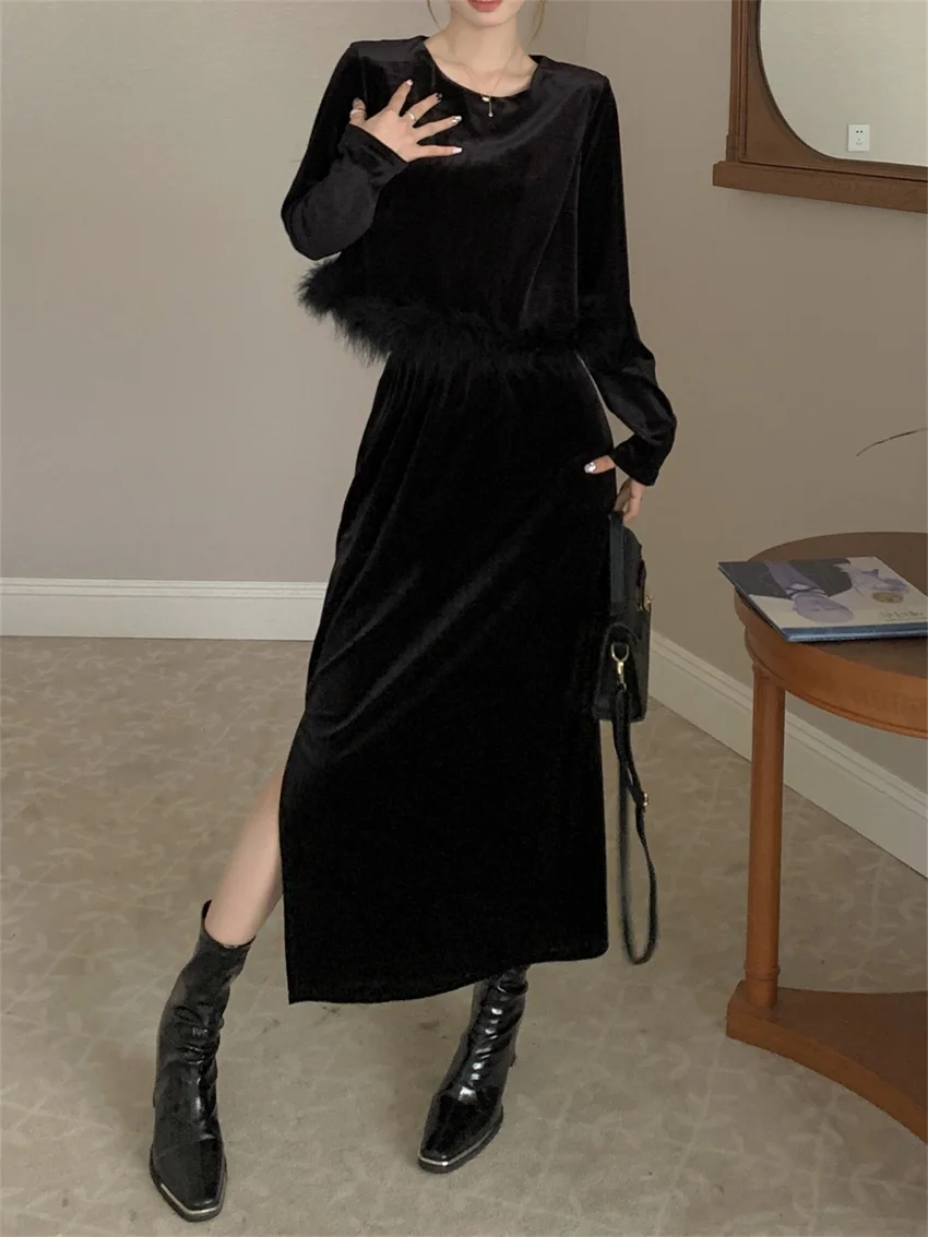 Женские офисные костюмы PLAMTEE черного цвета женские шикарные бархатные