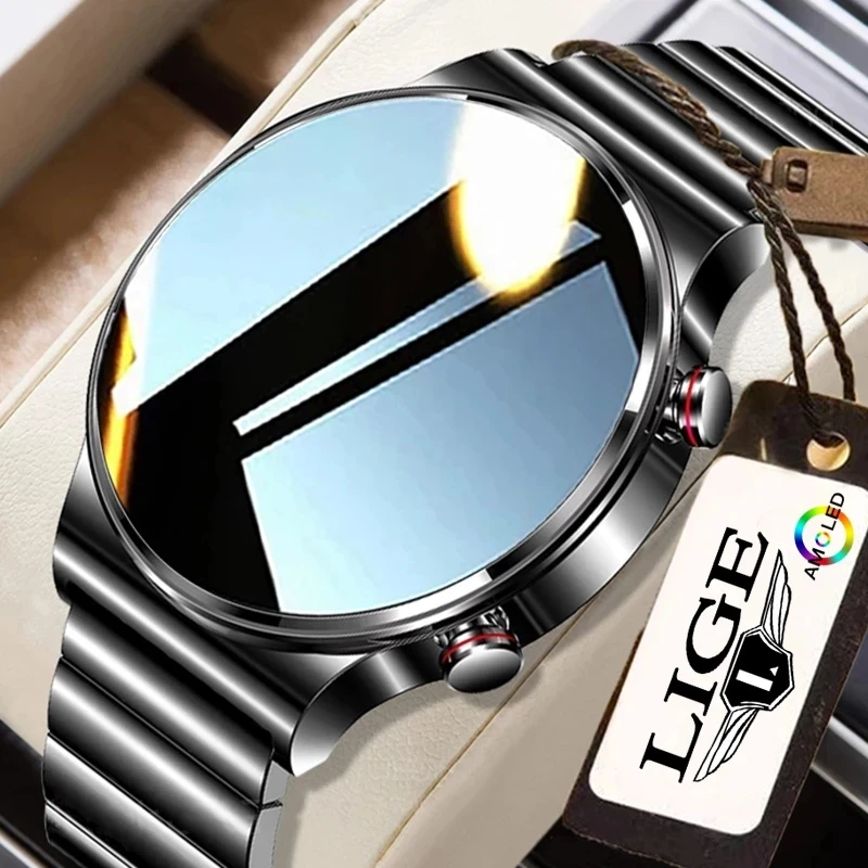 

LIGE AMOLED Screen Smart Watch Men 2022 Bluetooth Call IP67 Waterproof Local Music Sports Fitness Men Smartwatch For Android IOS