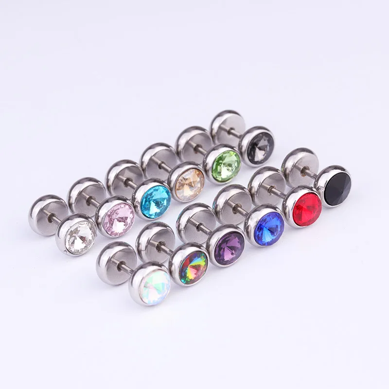 

NEW 2pcs Punk CZ Crystal Zircon Stainless Steel Women Men Dumbbell Barbell Round Pierceing Ear Stud Earring Fashion Jewelry
