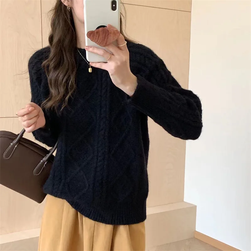 2024 женский вязаный свитер с круглым вырезом и длинным рукавом 6 цветов пуловеры