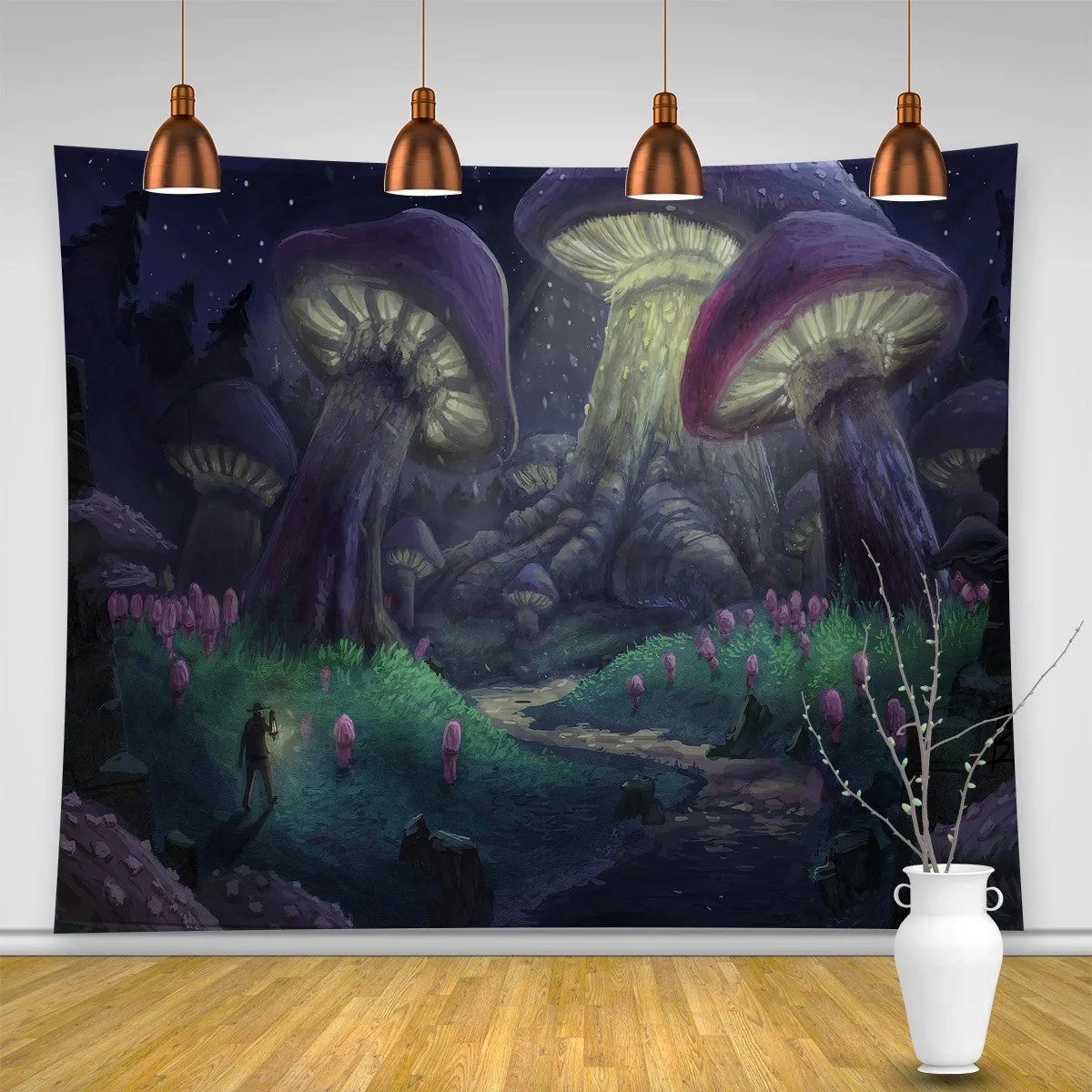 

Starry Mushroom Mandala Bohemian Painted Elephant Buddha Tapestry Background Wall Hanging Bedroom Home Tapestry Holiday Gifts