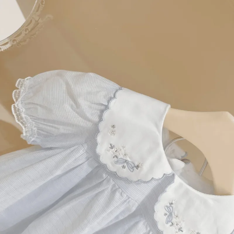 Детская одежда летнее платье для девочек кружевное милое с французской вышивкой