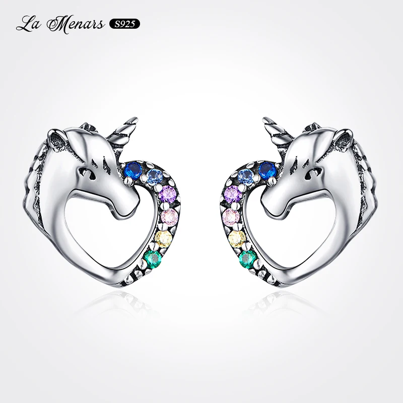 

Женские серьги-гвоздики с единорогом La Menars, серьги из натурального серебра с фианитом в европейском стиле, 2021