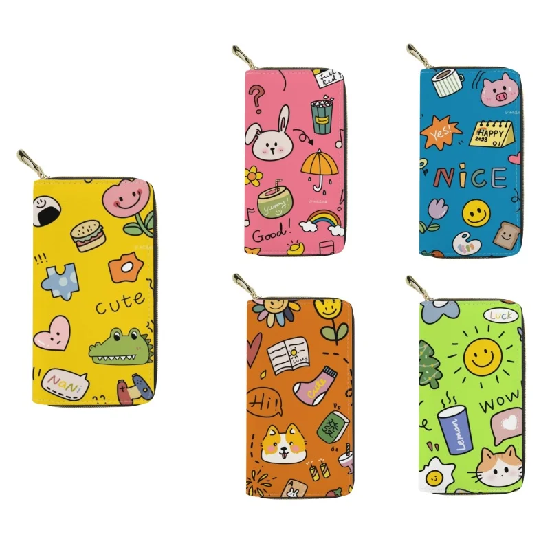 

2023 Fashion Creative Graffiti Print Leather Wallets For Women Leather Female Credit Card Holders Zipper Clutch Hand Bag Purse