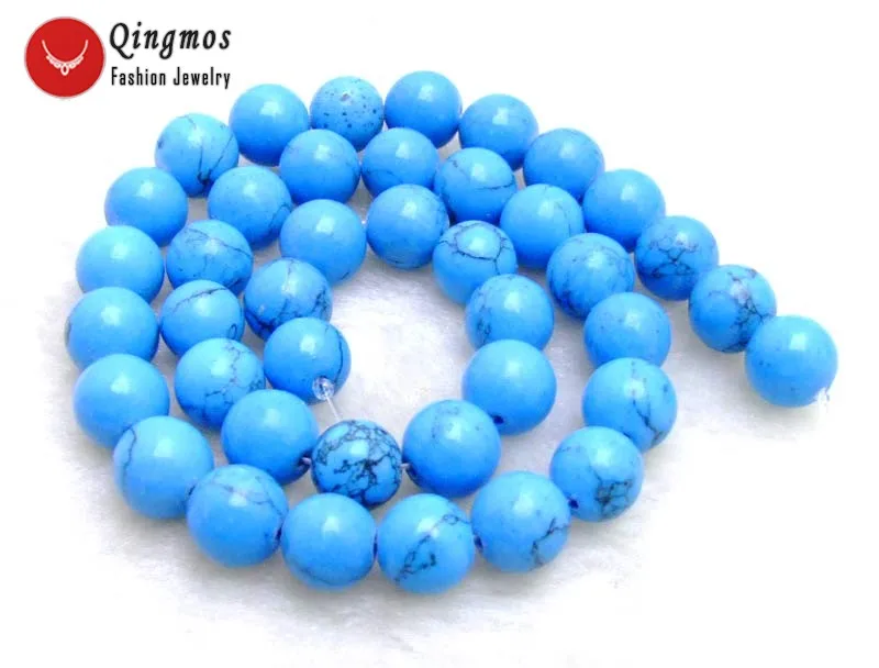 

Qingmos 10mm Round Stripe Natural Blue Turquoises Loose Beads for Jewelry Making DIY Necklace Bracelet Earring Strands 15"