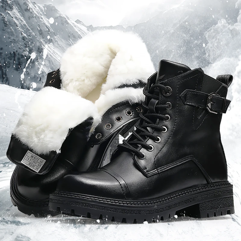 -30 Snow Boots Men's Fur Shoes Winter High-Top Thick Warm Waterproof Non-Slip Wool Men's Cotton Shoes