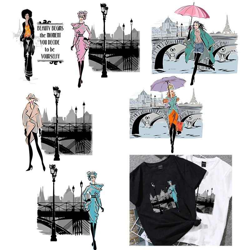 

Fashion urban female style printing heat transfer DIY women's T-shirt sweater Iron On patches Fusible patches