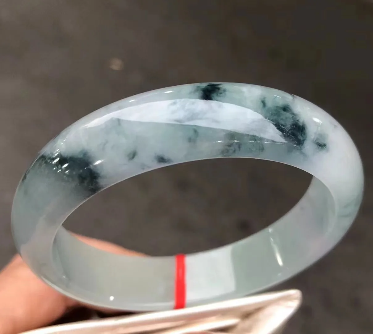 

Natural 100% real Myanmar jadeite bangle flat bar jadeite bangle green jadeite for woman temperament gift bracelets 59mm 407